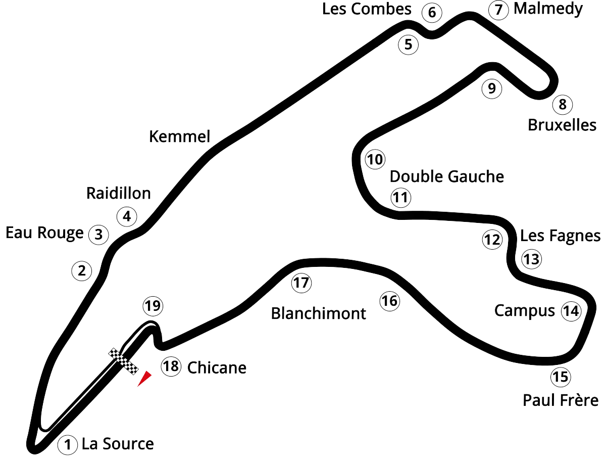 Spa Grand Prix 2026 Spaces — map of the Spa-Francorchamps circuit